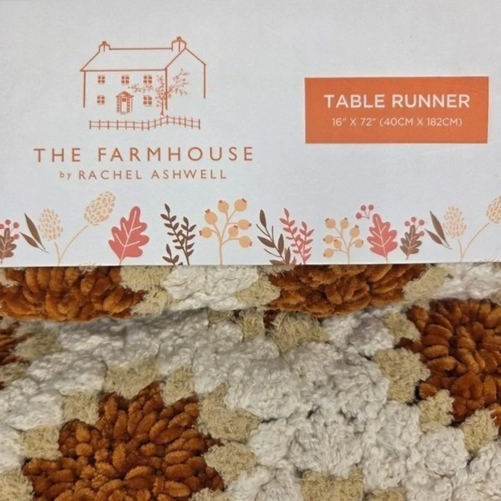 The Farmhouse‎ Rachel Ashwell Fall Cozy Crochet Cream and Orange Table Runner